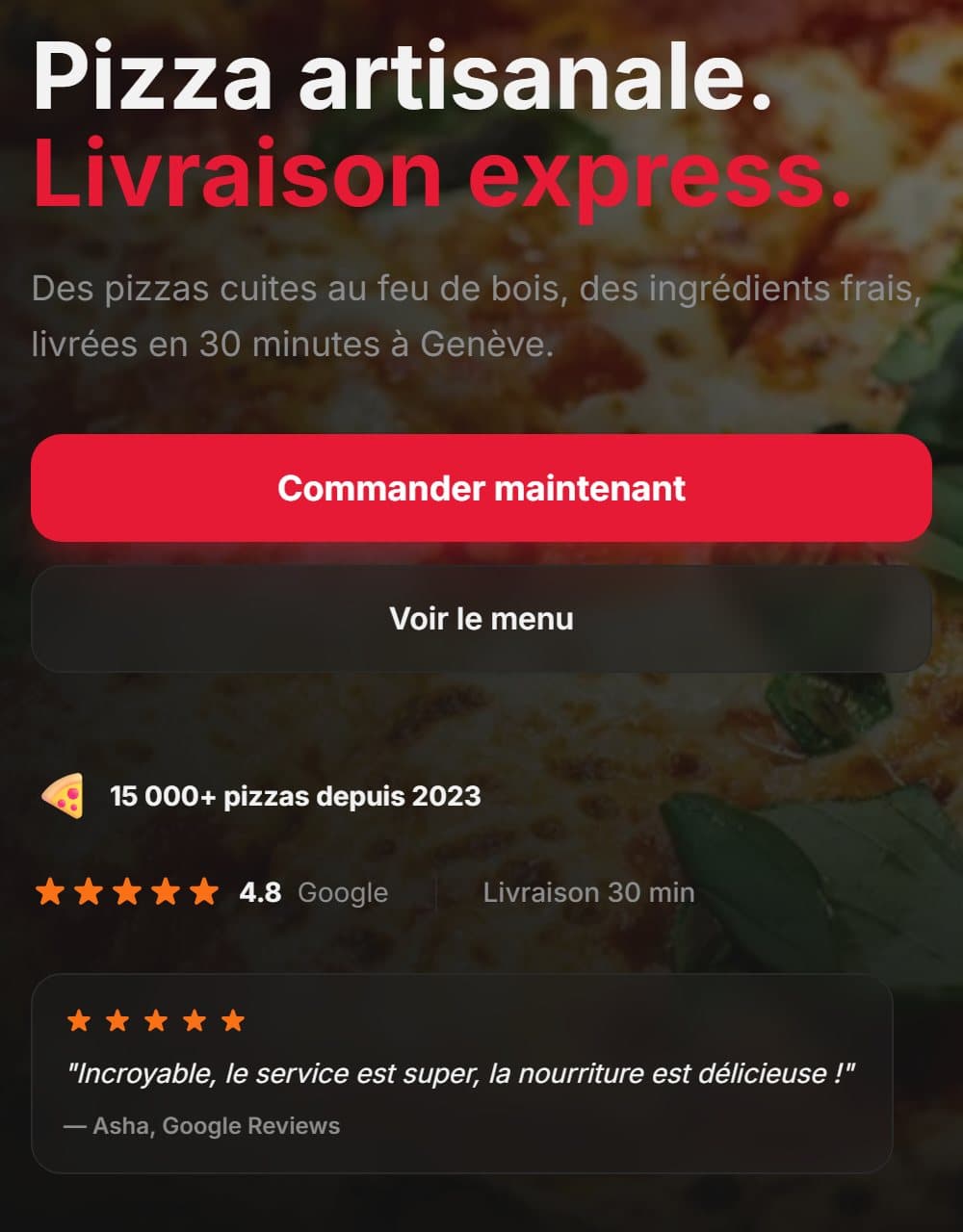 Site mobile de la pizzeria Bocconcino